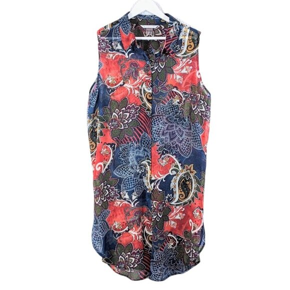 Nygard Paisley Chiffon Sheer Button-Down Duster - Picture 1 of 5
